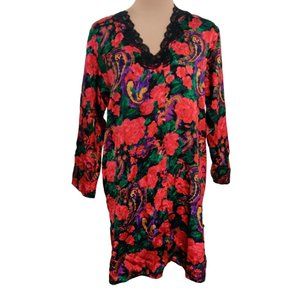 Vintage Lingerie Co Womens Night Sleep Shirt Tunic Satin Paisley Floral sz S